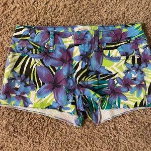 Aeropostale tropical print denim shorts